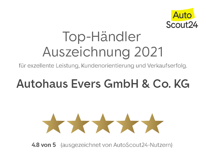 4,8 von 5 Sterne - Top-Händler Auszeichnung 2021 Top-Händler autoscout24 2021